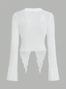 SHEIN ICON Casual Solid Color Asymmetrical Hem Blouse - White - View 2