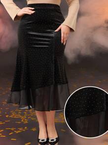 Modelyn Plus Size Women's Rhinestone Embellished Fish Tail Hem Elegant Skirt - Black - View 1