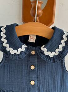 Cozy Pixies Baby Girl Sleeveless Waist Gathered Color Block Ruffle Collar Dress