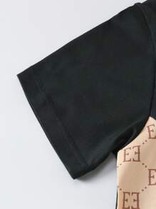 SHEIN Explorewe 2 件 Tween Boy 时尚花卉印花金色 T 恤和休闲短裤套装