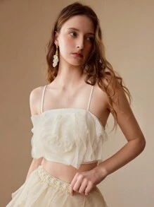 MOTF PREMIUM STEREO FLORAL CROP CAMI TOP - Khaki - View 4