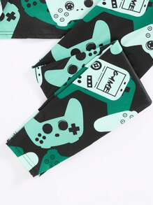 SHEIN Tween Boy Snug Fit Cartoon Game Controller Graphic Crew Neck Long Sleeve Tee & Long Pants Leisure Comfortable Pajama Set - Green - View 7