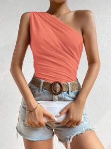 SHEIN Unity Women Solid Color Sleeveless Ruched Camisole - Watermelon Pink - View 3