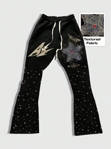 ROMWE MEN Street Life Black Flare Leg Pants, No Patchwork - BT, For Rave - Black - View 1