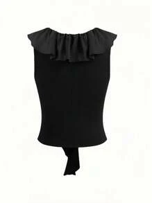 Chiquease 法式优雅浪漫荷叶边 V 领短款女士背心，夏季新品