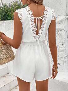 SHEIN LUNE Women's Holiday Lace Details Splicing Romper - White - View 1