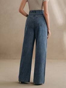 Anewsta Women's New Fashionable Elegant Unique Embroidered Design Straight Leg Jeans, Suitable For Valentine's Day, Mother's Day, Party, Blue - Blue - View 4