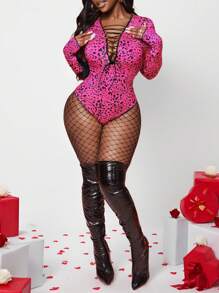 Zolique Women Black Bodysuit Hollow Front Sexy Strap Deep V Leopard Fall Cloth For Women - Multicolor - View 1