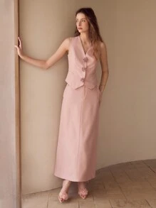 MOTF Falda A-Line con dobladillo dividido - Rosa - Ver 3