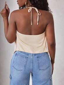 BamGleam Women's V-Neck Halter Design Fashionable Versatile Camisole - Apricot - View 2