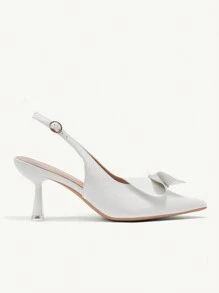 CUCCOO CHICEST Élégants talons hauts à bout pointu avec nœud papillon, élégantes et classiques mules à bouts pointus enrobé blanc brillant, pour femmes. Convient pour les rendez-vous, le thé de l'après-midi, les fêtes romantiques, la Saint-Valentin, les trajets et les tenues de soirée formelles