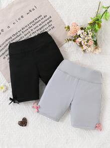 SHEIN 2 件套 Tween Girls 简约粉色和黑色纯色舒适时尚短款背心和紧身裤 - 彩色 - 查看 4
