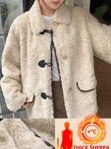 DAZY 女士撞色抓绒外套，秋季女装女式外套 - 米色 - 查看 9