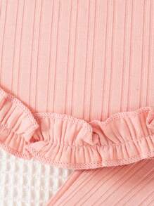 SHEIN Conjunto de verano para niñas bebé/pequeñas con top de chaleco decorado con rosas y pantalones a juego con dobladillo floral