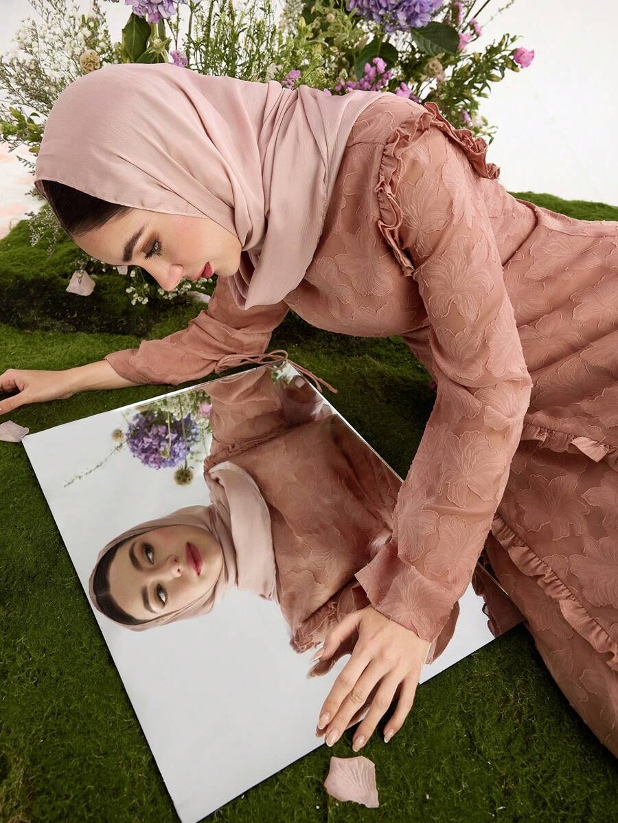 Graceveil Langes Damen-Kleid im arabischen Stil mit Ausschnitt und Rüschen