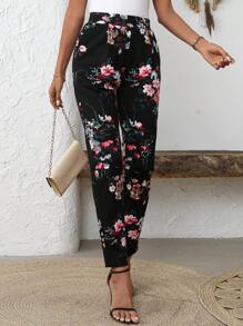 EMERY ROSE Women's Floral Print Side Pocket Casual Long Pants, Spring/Summer - Multicolor - View 3