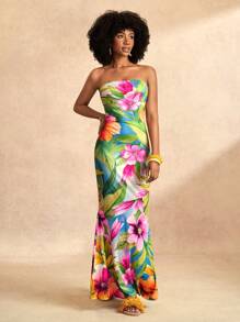 Zivah 休闲度假抹胸满花印花紧身鱼尾连衣裙女装-C - 彩色 - 查看 3