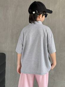 青少年男孩休闲假日百搭字母与图案印花翻领半襟宽松短袖针织 Polo 衫