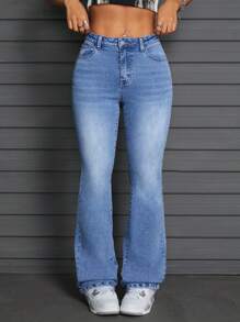 SHEIN ICON Pantalones vaqueros casuales para mujer, sencillos y de moda para uso diario - Azul - Ver 1