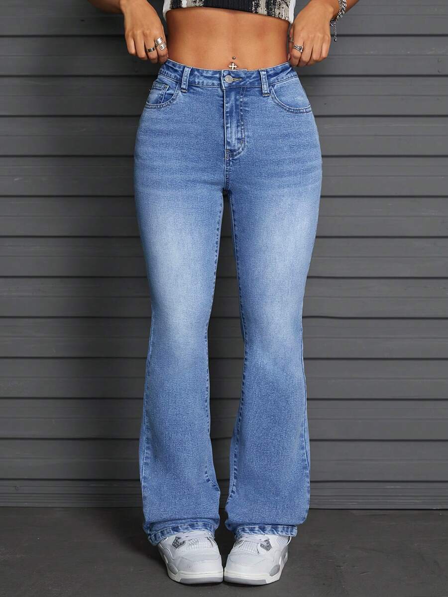 SHEIN ICON Pantalones vaqueros casuales para mujer, sencillos y de moda para uso diario - Azul - Ver 1