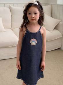 DAZY Young Girls Denim Dress, Autumn - Blue - View 7