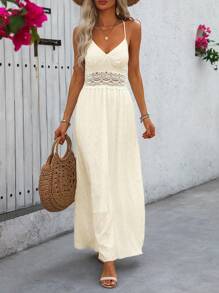 Breezaya Hollow Out Cami Swing Dress For Women, Vacation Wear - Apricot - View 4