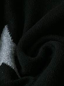 SHEIN LUNE Plus Size Star Print Sweater, Casual Knitted Pullover For Autumn/Winter Fall - Black - View 4