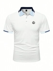 Manfinity Mode Men's Color Block Knight Printed Polo Shirt - White - View 3