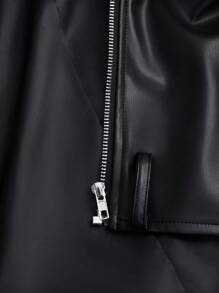 Lunelith SHEIN Lunessa Women's Long Sleeve Zipper Front Loose Design PU Leather Jacket Fall Winter Cloth For Women