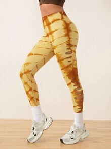 SHEIN Women's High Waist Tie-Dye Print Casual Sports Leggings - Multicolor - View 5