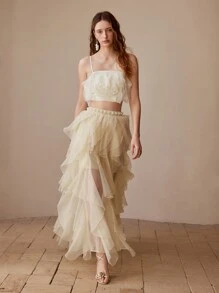 MOTF PREMIUM STEREO FLORAL CROP CAMI TOP - Khaki - View 1