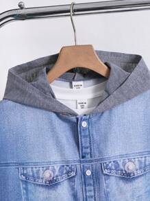 SHEIN Tween Boys' Casual Versatile Denim Effect Colorblock Loose Fit Short Sleeve Button Down Shirt, Suitable For School, Garden, Beach, Birthday, Spring, Summer, Fall, Winter - Multicolor - View 4