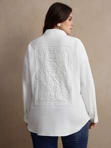 Anewsta 钩针拼布曲线优雅宽松大码女式衬衫，适合夏季度假 - 白色 - 查看 3