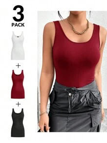 SHEIN Essnce 3pcs/Set Women Long Knit Sleeveless Sweater Top In Multi-Colors - Burgundy - View 13