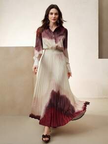 Anewsta Elaire 女士扎染百褶腰优雅衬衫裙，女士春季服装