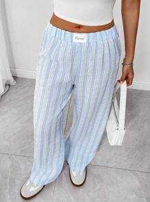 Chiquease Women Striped Summer Pants, Blue Color - Multicolor - View 3