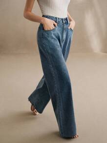 Anewsta Women's New Fashionable Elegant Unique Embroidered Design Straight Leg Jeans, Suitable For Valentine's Day, Mother's Day, Party, Blue - Blue - View 5