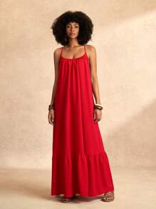 Slaydiva 2025 Lente/Zomer Nieuwe Lange Jurk voor Dames, Geschikt Voor Muziekfestivals, Pasen, Bruiloften, Boho Stijl, Westerse Stijl, Verjaardagen, Afstuderen, Studenten, Dagelijkse Casual Kleding, All-Match Veelzijdig, Vrijetijdsbesteding, Cruise Reizen, Strand, Zonnebaden, Gestructureerde Stof, Oversized, Spaghettibandjes, Sexy Rugloos, Vetersluiting op de Rug, Rode Kleur
