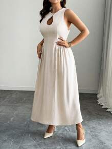 Celure Große Größen Leinenkragen Kleid mit Raffung in der Taille und Falten