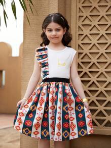 2pcs/Set Girl (Small) Crew Neck Sleeveless Simple Top And Mini Skirt - Multicolor - View 1