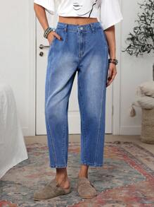 SHEIN LUNE Women's Vacation Casual Washed Tapered Leg Jeans