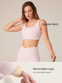 GLOWMODE SoftSerene Modal Just Breathe Open-Back Ruched Band Sports Bra Low Impact Yoga Daily Removable Cups Spring Summer - Pink - View 2