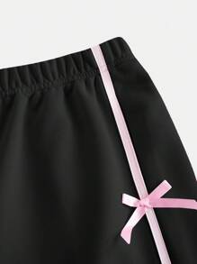 Coolane Kids Tween Girls Casual Contrast Trim Bow Decor Sweatpants, Autumn/Winter - Black - View 3