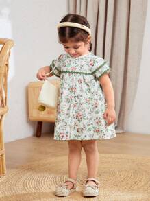 Cozy Pixies Đầm cổ tròn tay lửng họa tiết hoa nhí cho bé gái - Nhiều màu - Xem 6