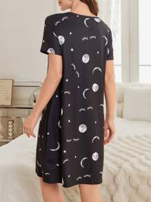 Moonlight&Mama Starry Sky Print Casual Open Front Short Sleeve Maternity Nightgown - Multicolor - View 2