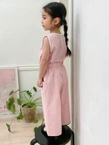 DAZY Young Girl's Casual 2 Pieces Set With Trimmed Round Neck Top And Pants - Pink - View 7