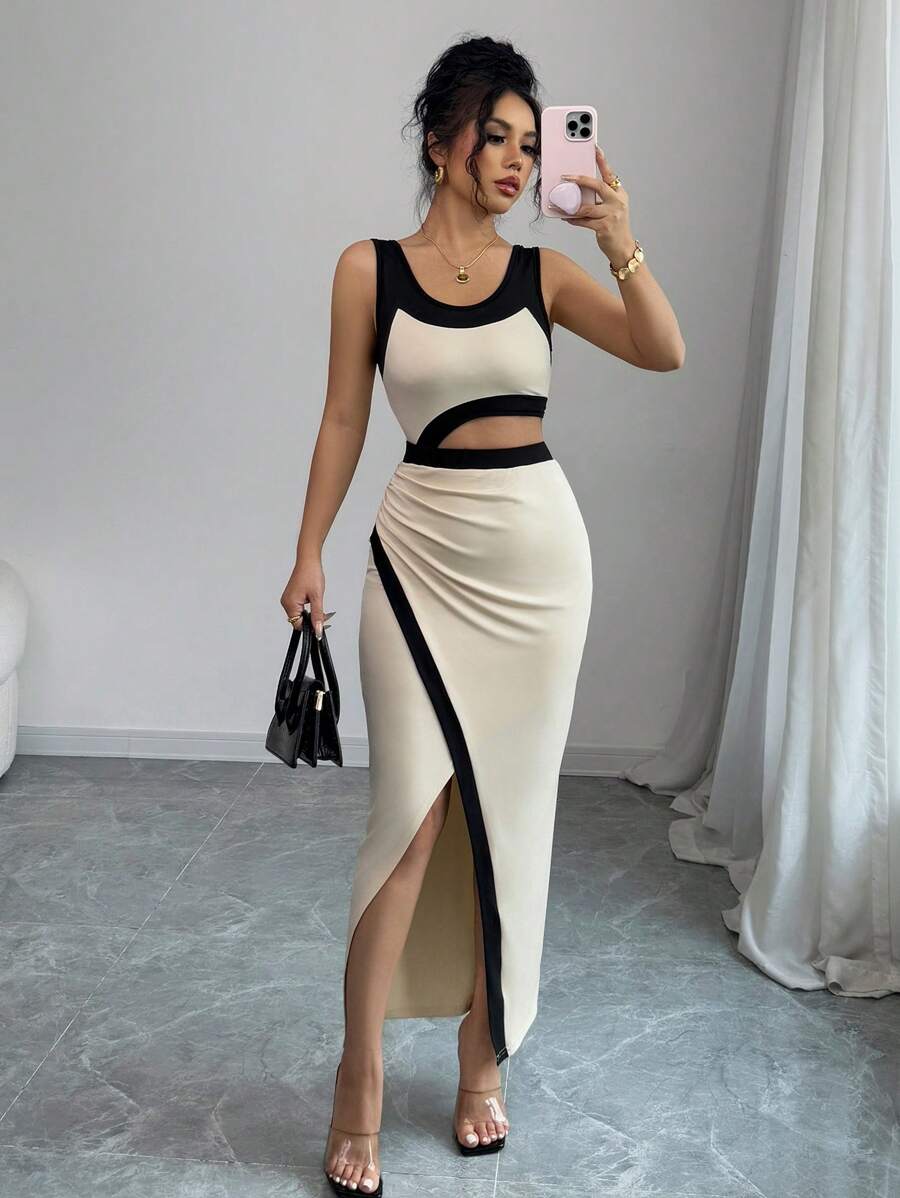 Selianne 不对称肩部镂空腰部性感优雅长裙