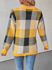 SHEIN LUNE Women's Plaid Drop Shoulder Long Sleeve Casual Pullover Sweater, Autumn/Winter