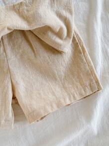 Vintaside Kids 2pcs Baby Boy Colorblock Round Neck Short Sleeve Top And Shorts Set, For Daily Wear - Apricot - View 7