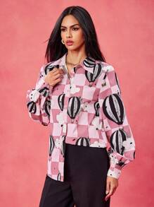 SHAQUITA GARCIA Camisa casual de diseñador con estampado de cuadros y mangas de farol, apta para festivales y oficina - Multicolor - Ver 5